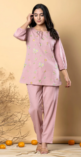 Pink-Magenta Cotton Coord with Emboridery Work